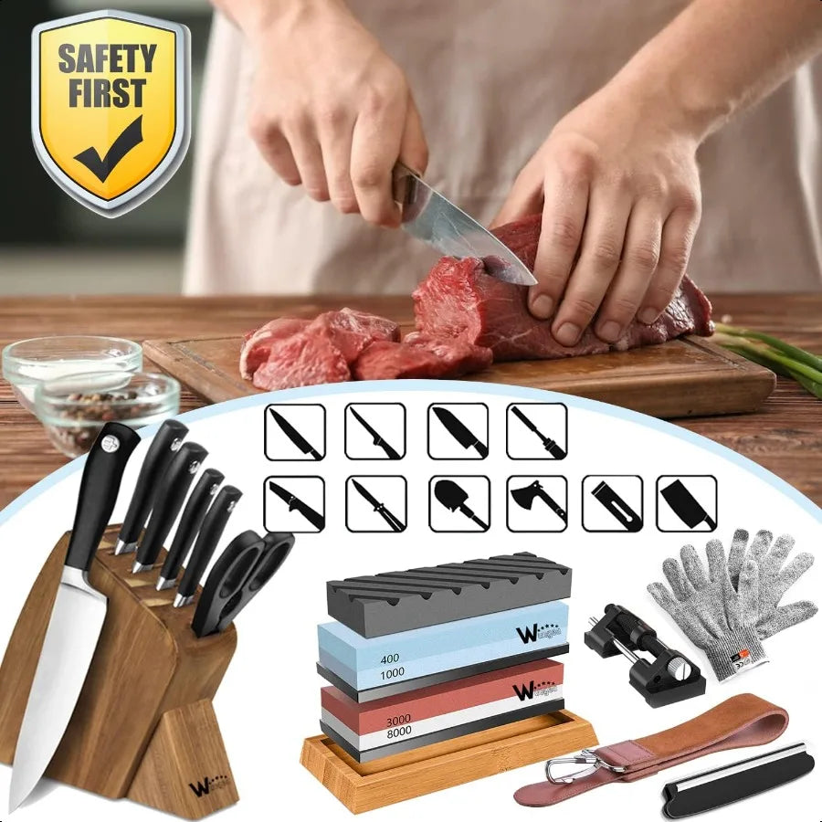 Knife Sharpening Stone Kit 400 1000 3000 8000 Grit Wet