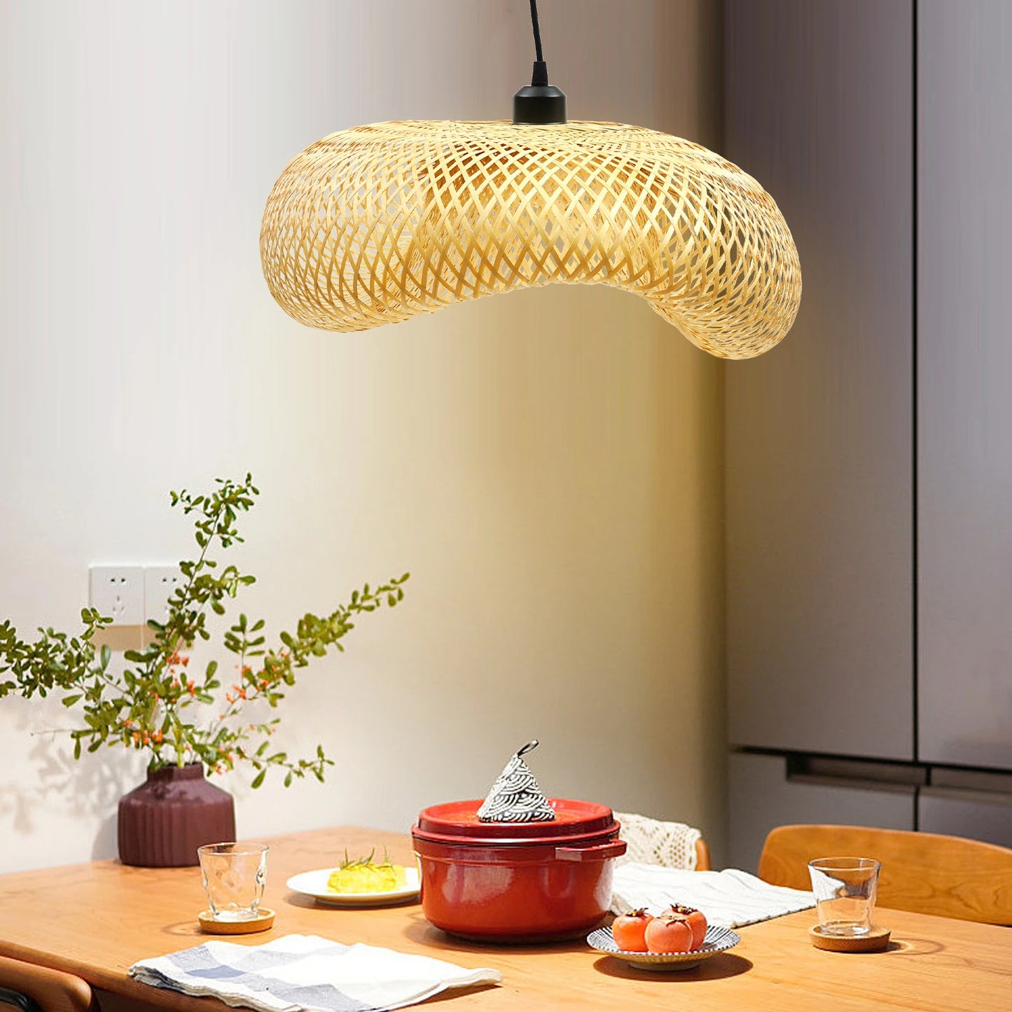 Bamboo Wicker Rattan Shade Pendant Light Asian Ceiling Lamp