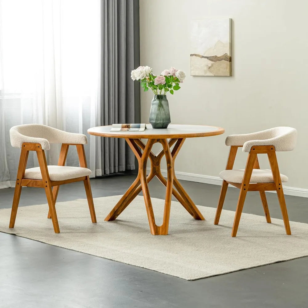 Wooden Upholstered Dining Chair With Arms For Kitchen Dining