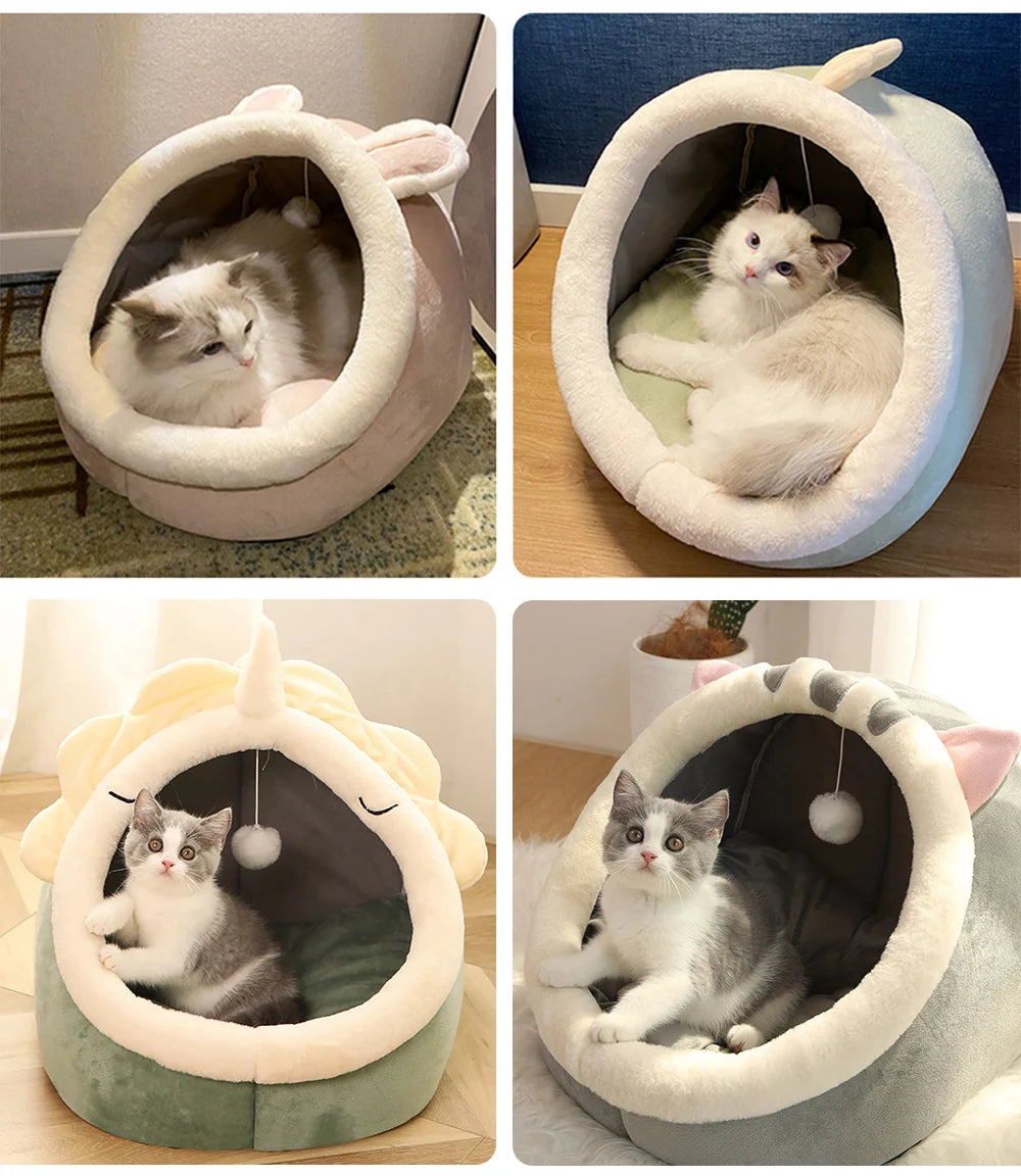 Deep Sleep Cartoon Cat Bed Foldable Removable Washable Pet