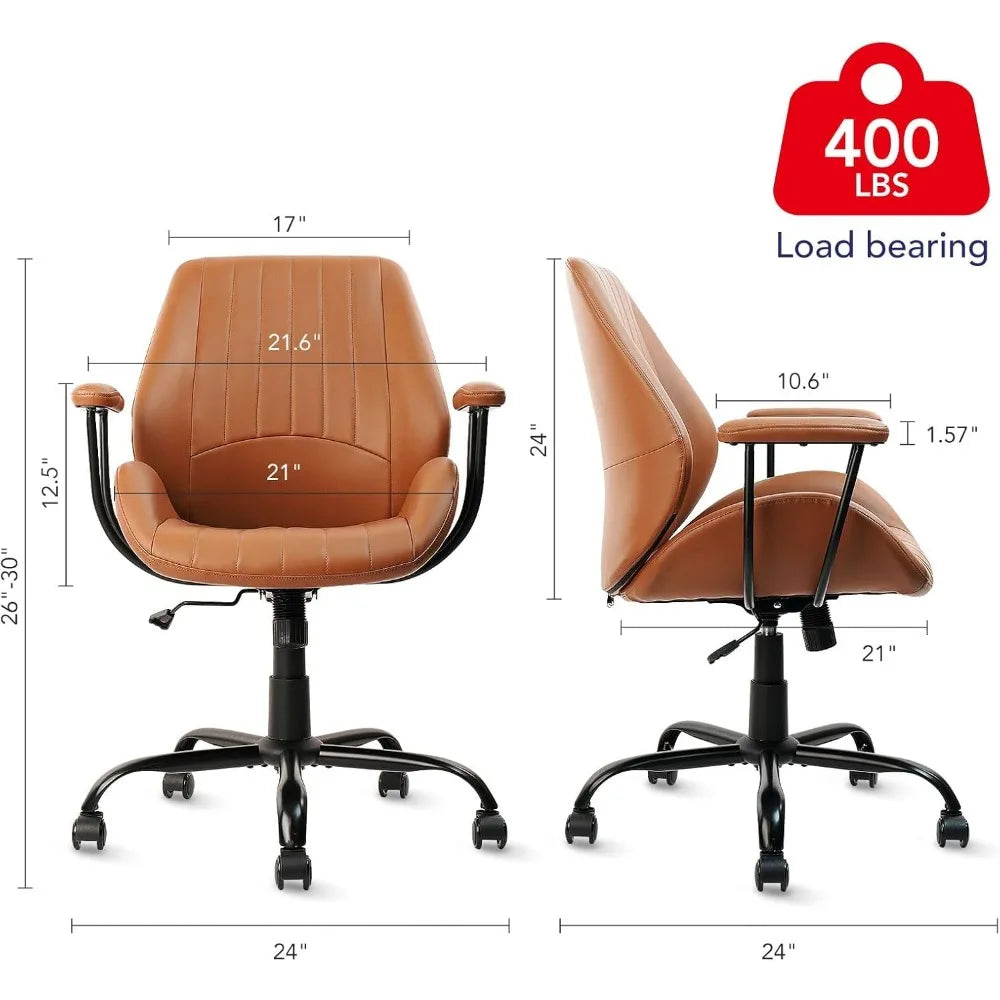 Mid Century Modern Ergonomic Leather Office Chair With Lumbar Support