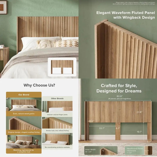 Mopio Brooklyn Wood Headboard Modern Farmhouse Bohemian Wall Mount