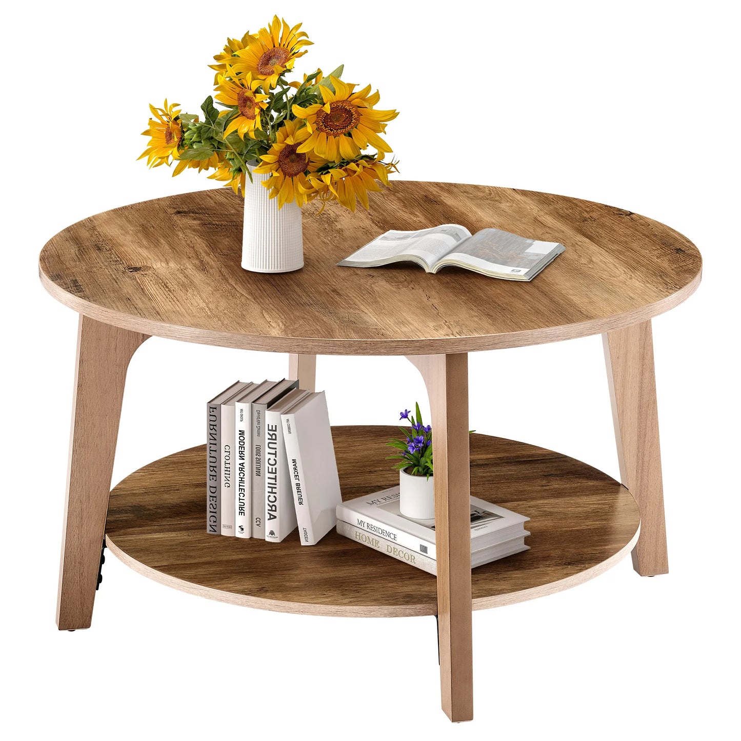 JHK Wood Coffee Table Modern Design With Storage Two Tier