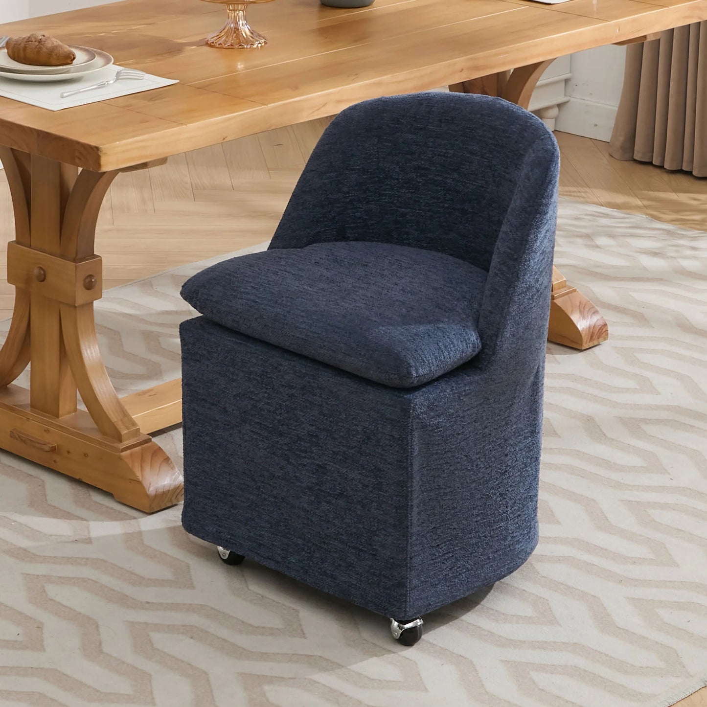 Wavesloop Chenille Dining Chairs Set With Universal Wheels