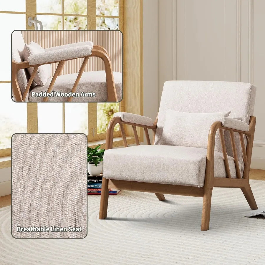 Mid Century Modern Accent Chair With Solid Wood Frame Upholstered