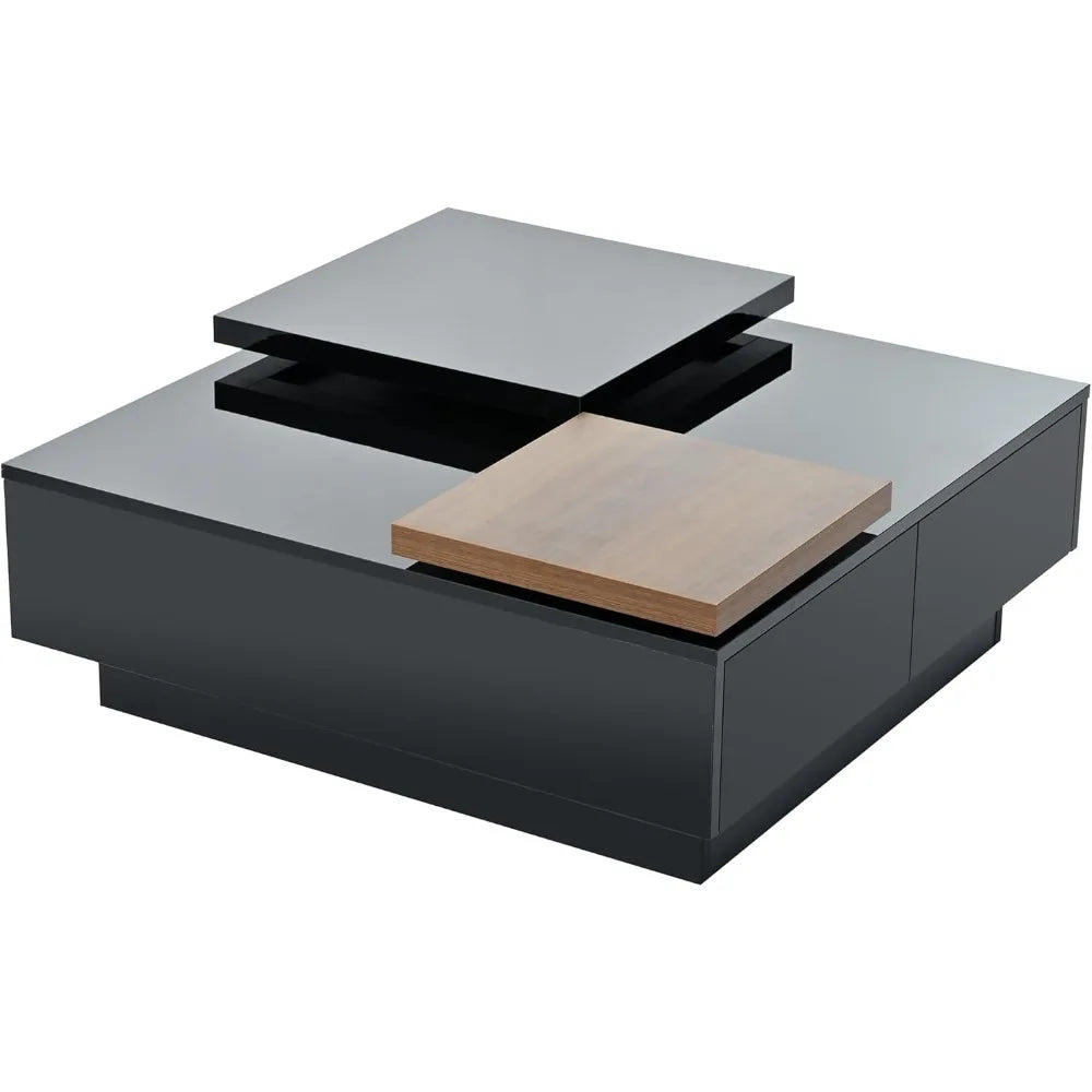 Movable Square Coffee Table With Hidden Drawers And Storage