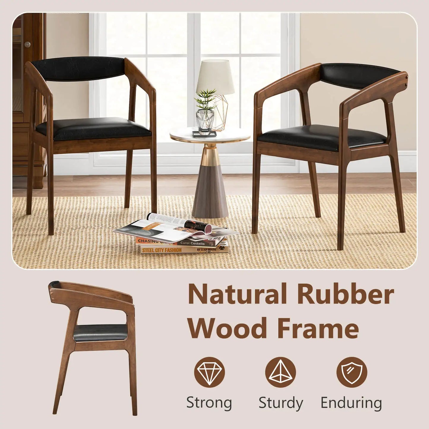 Accent Chair Set PU Leather Upholstered Armchairs With Cozy Backrest