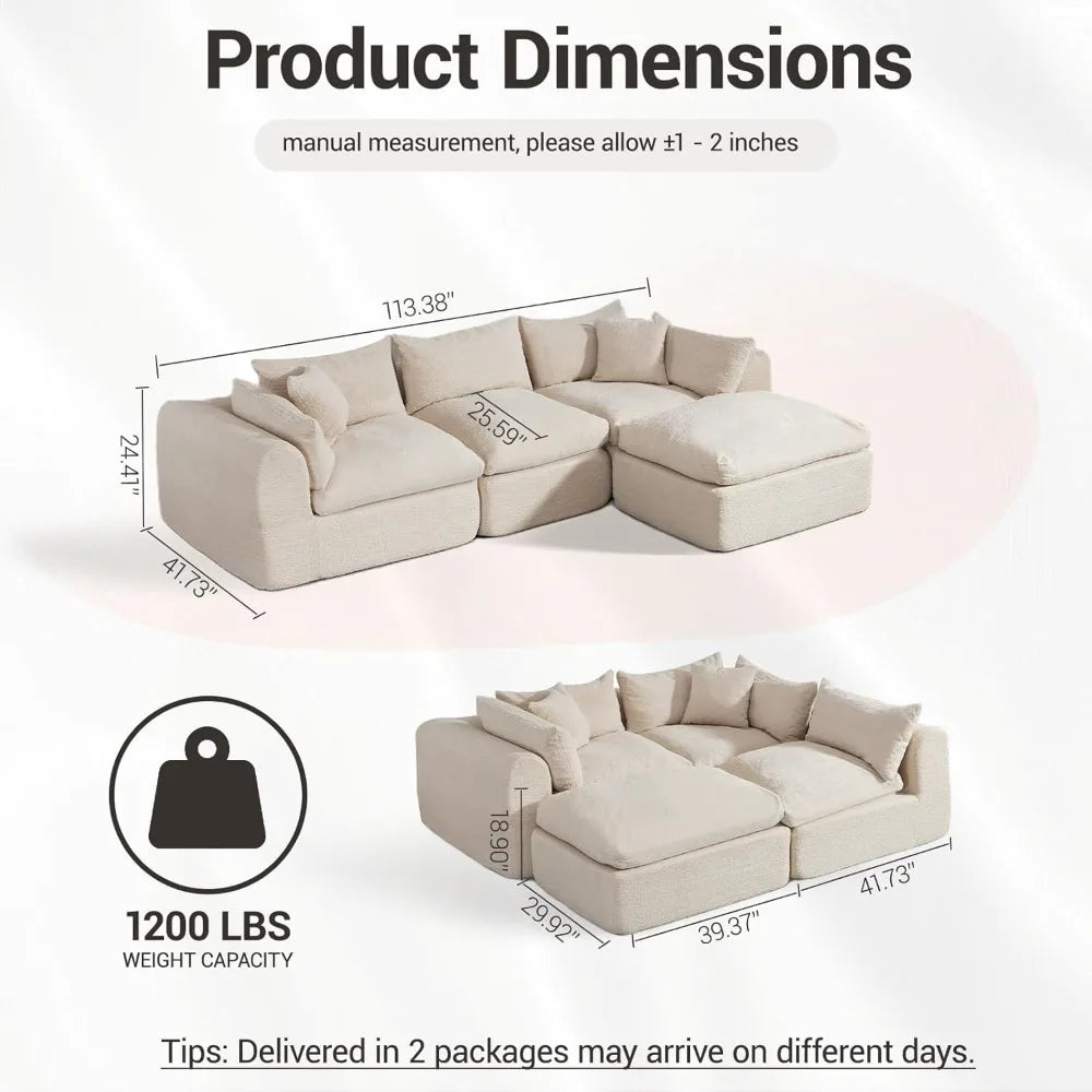Cloud Modular Sectional Sofa With Ottoman And Deep Fluffy Seat
