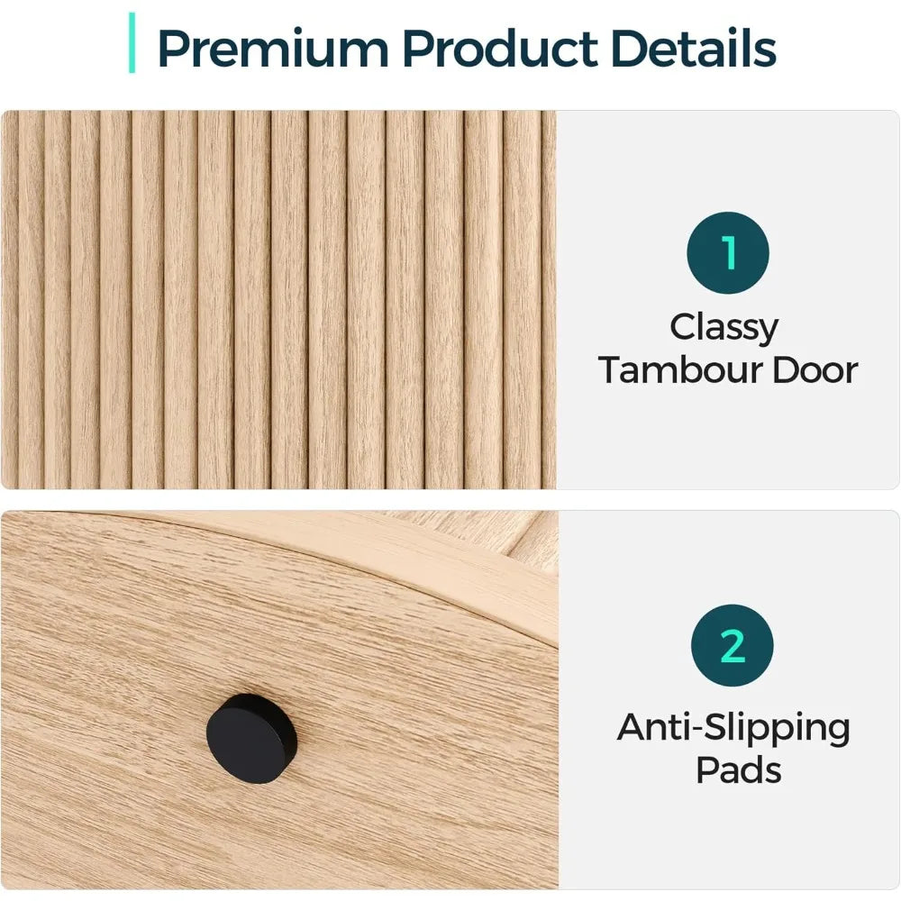 Mid Century Modern Tall Side Table Sliding Doors Adjustable Storage