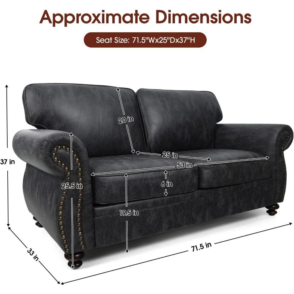 Mid Century Loveseat With Rivet Accents Removable Cover Solid Wood