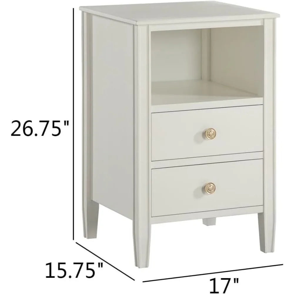 Winsley 2-drawer antique white painted wood storage nightstand
