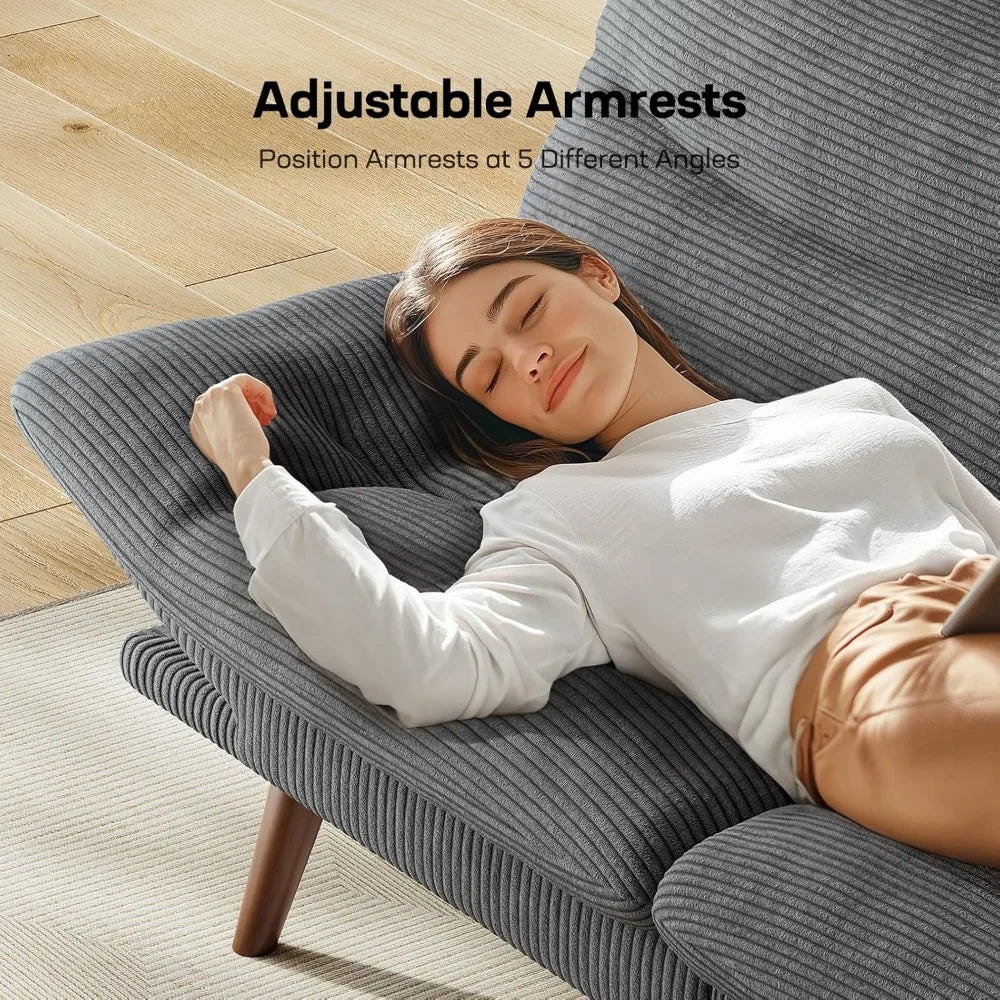 Futon Sofa Bed With Adjustable Backrest And Armrests