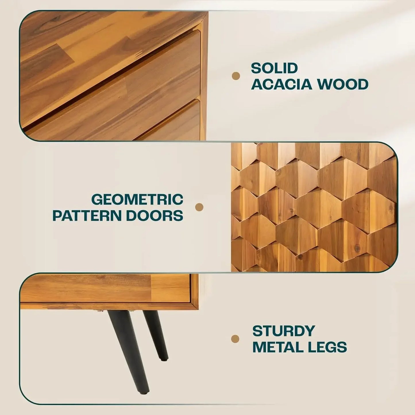 Georgina Solid Wood Sideboard With Geometric Pattern