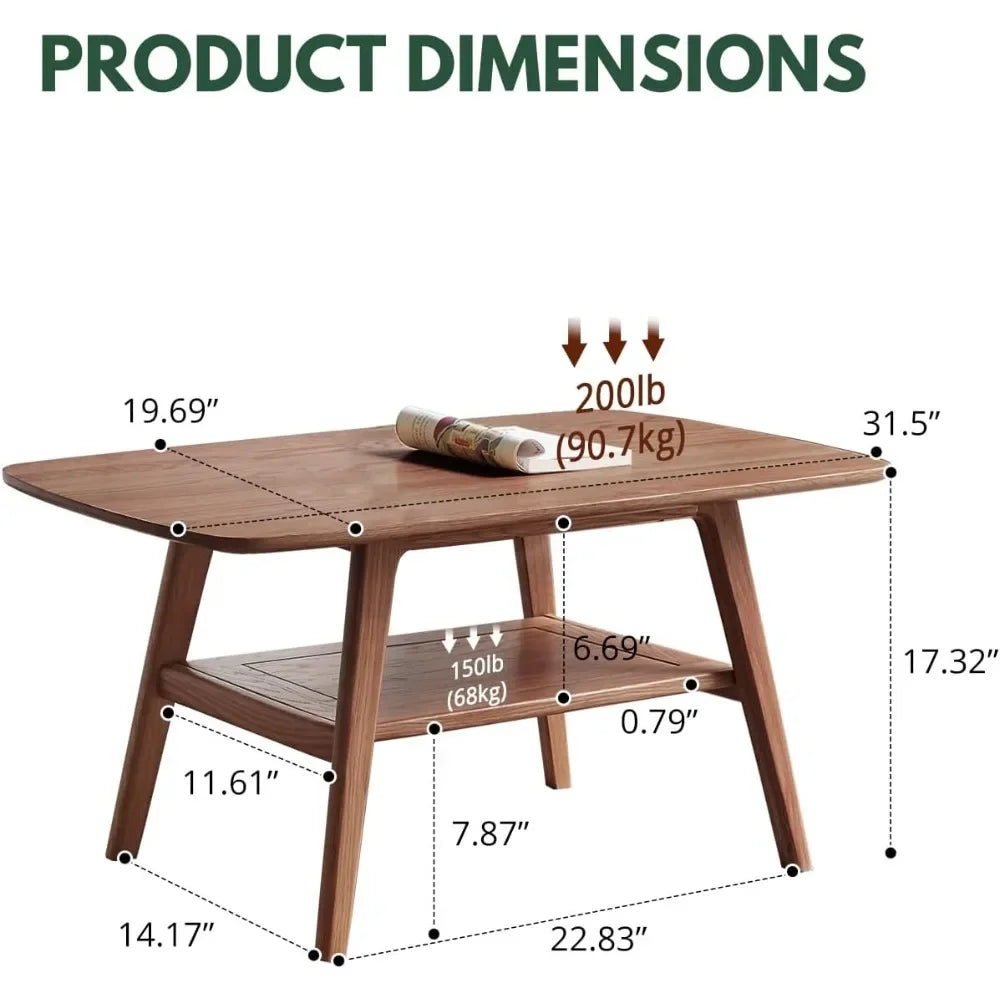 Two Tier Solid Oak Wood Coffee Table With Double Storage