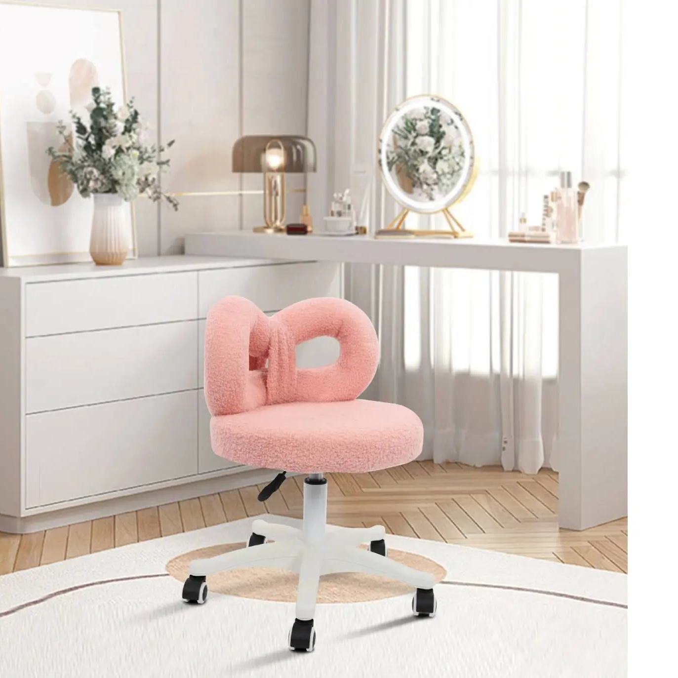 Boucle Vanity Swivel Chair With Iron Frame And Plush Padding