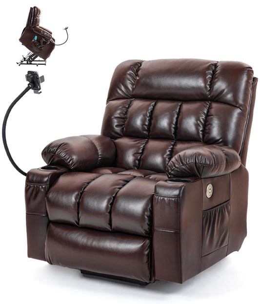 Leather Heated Lift Recliner With Dual Motor Massage Wireless Charging