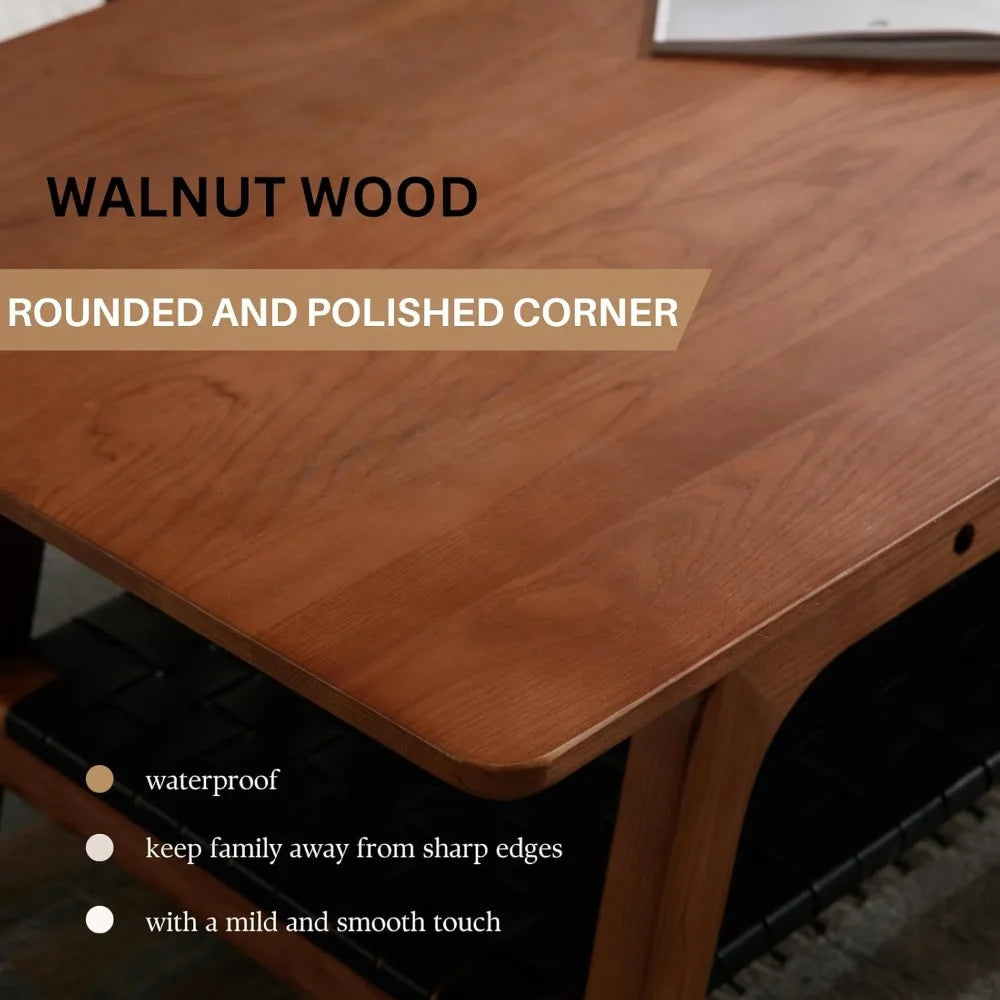 Solid Wood Coffee Table With Tier Storage Mid Century Modern