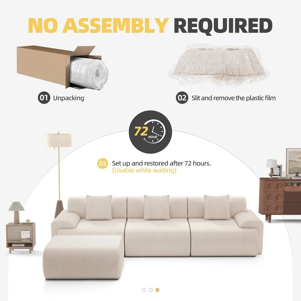 Modern L Shaped Sectional Sofa With Ottoman Corduroy Couch