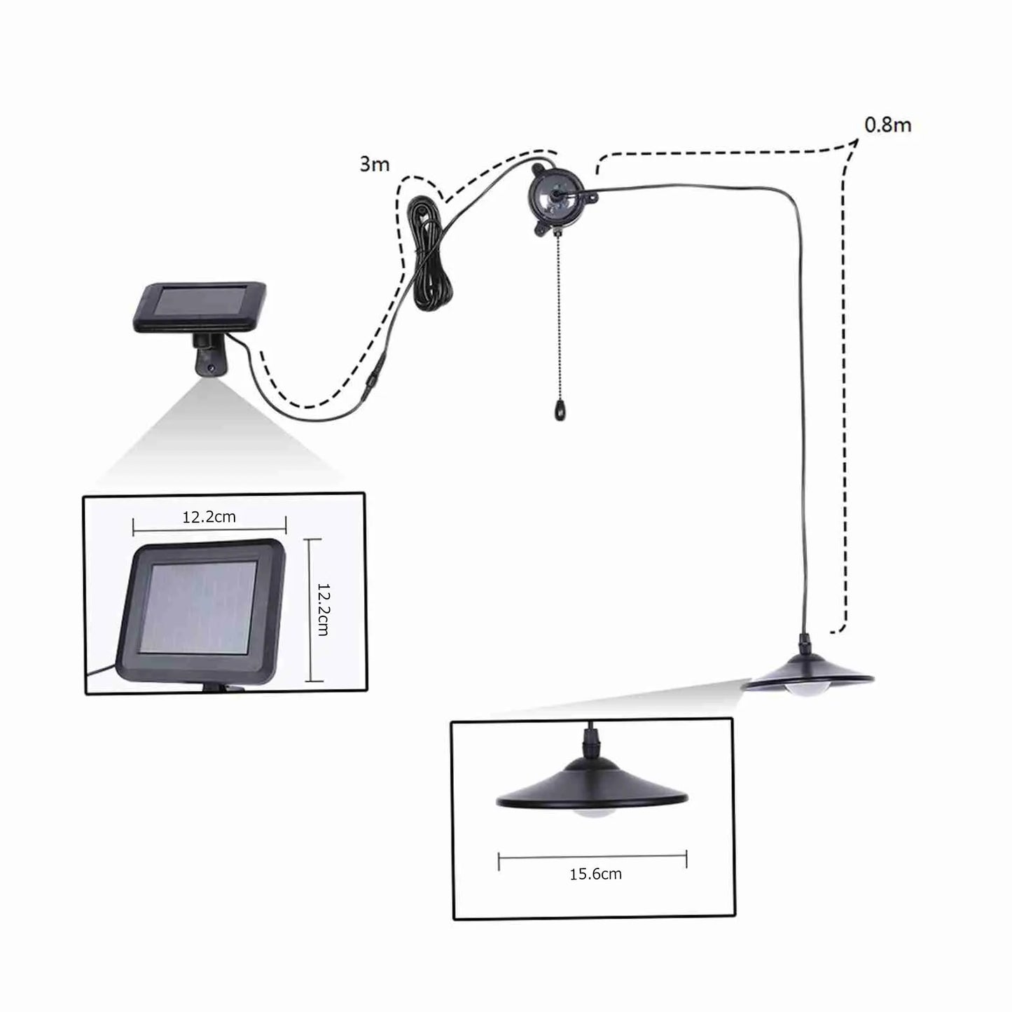 Solar Pendant Light 8 LED With Remote Control Pull Cord