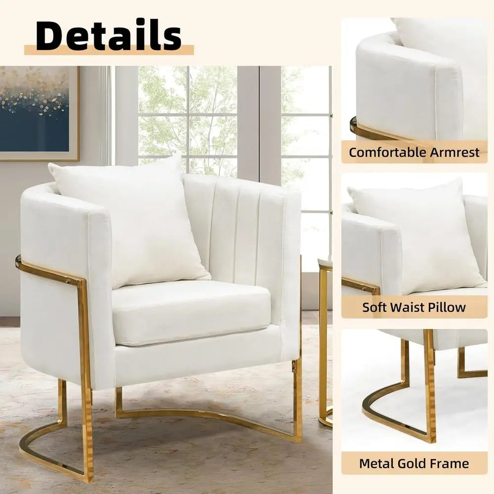 Mid Century Velvet Accent Chair With Barrel Arms Gold Legs
