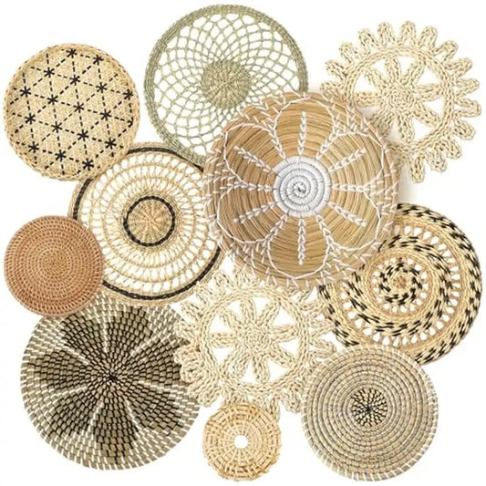 Boho Wall Decor Basket Set Rustic Woven 11 Pieces Gift