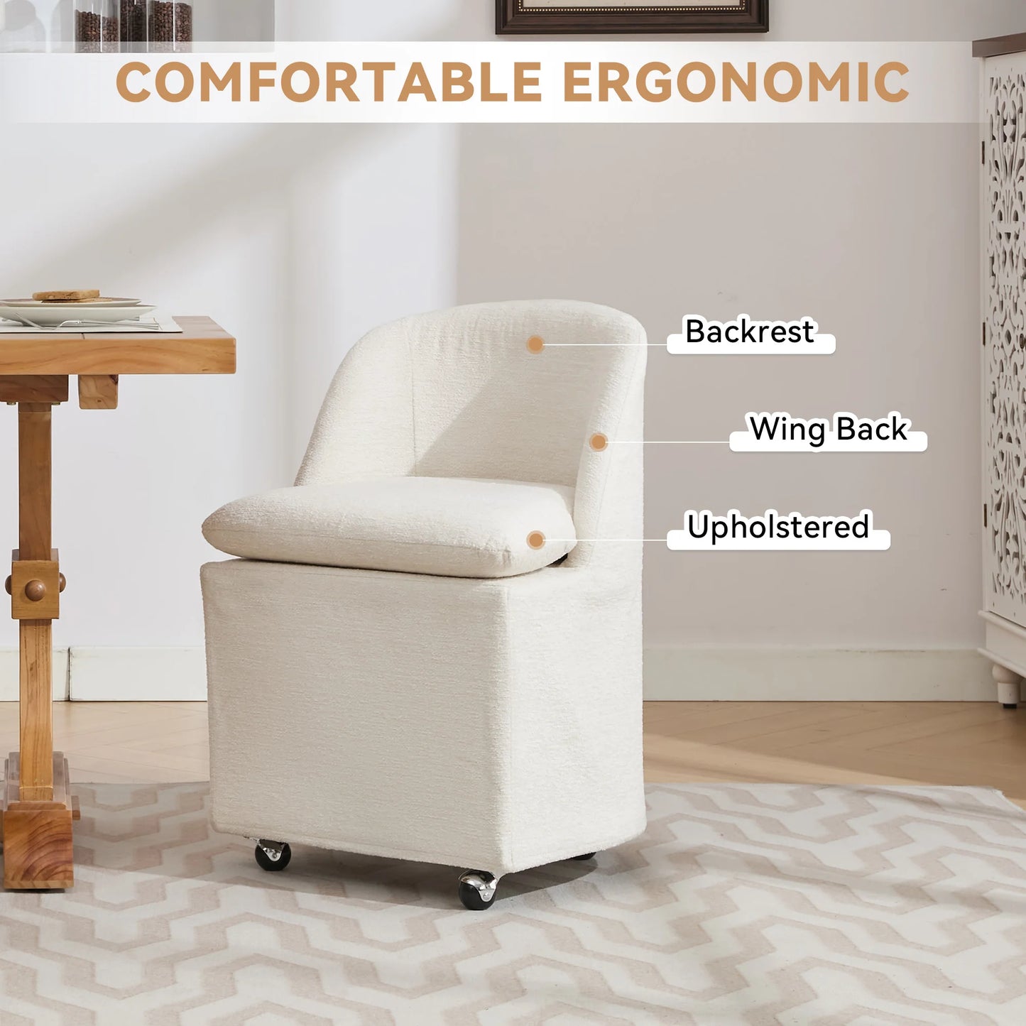 Wavesloop Chenille Dining Chairs Set With Universal Wheels