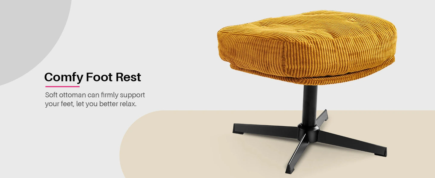 Corduroy Upholstered Swivel Lounge Chair With Footrest