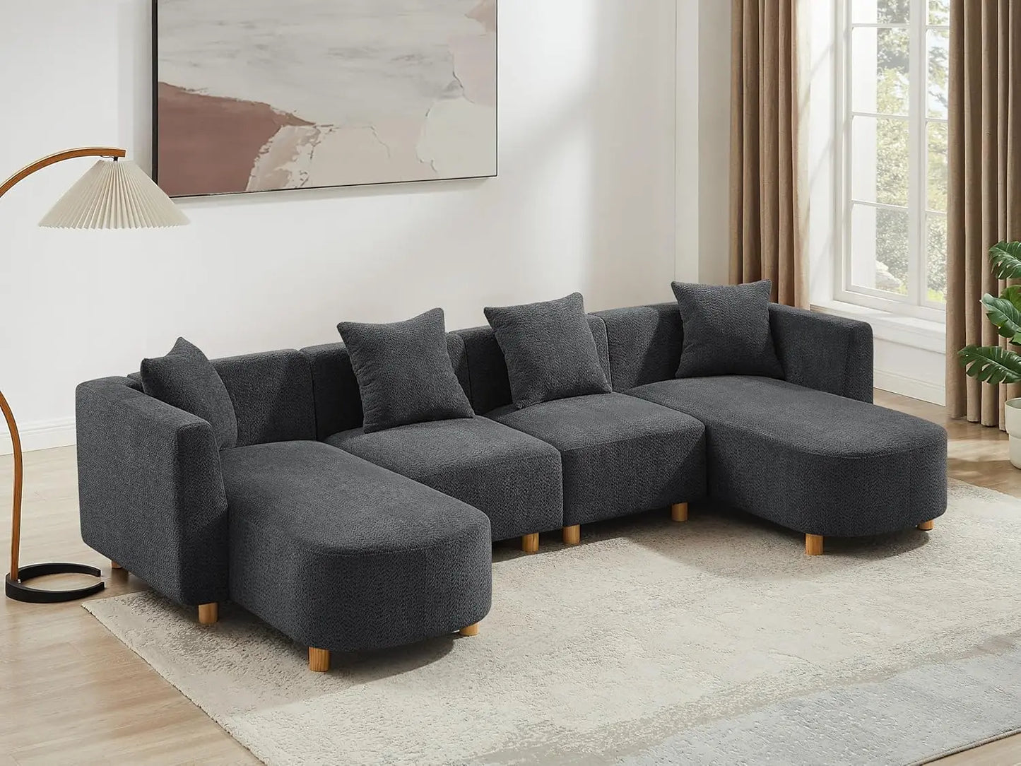 Modular Convertible Sectional Sofa With Ottoman Boucle Cloud Couch