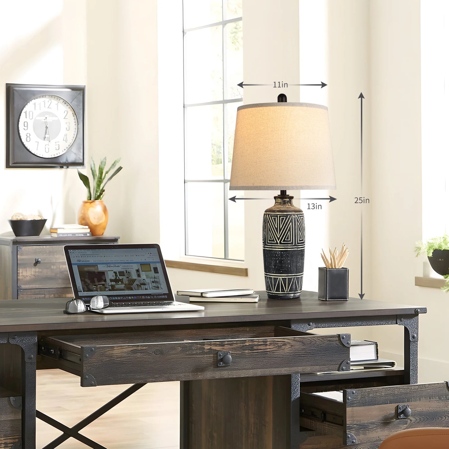 Two Pack Geometric Ceramic Table Lamps With Linen Shades