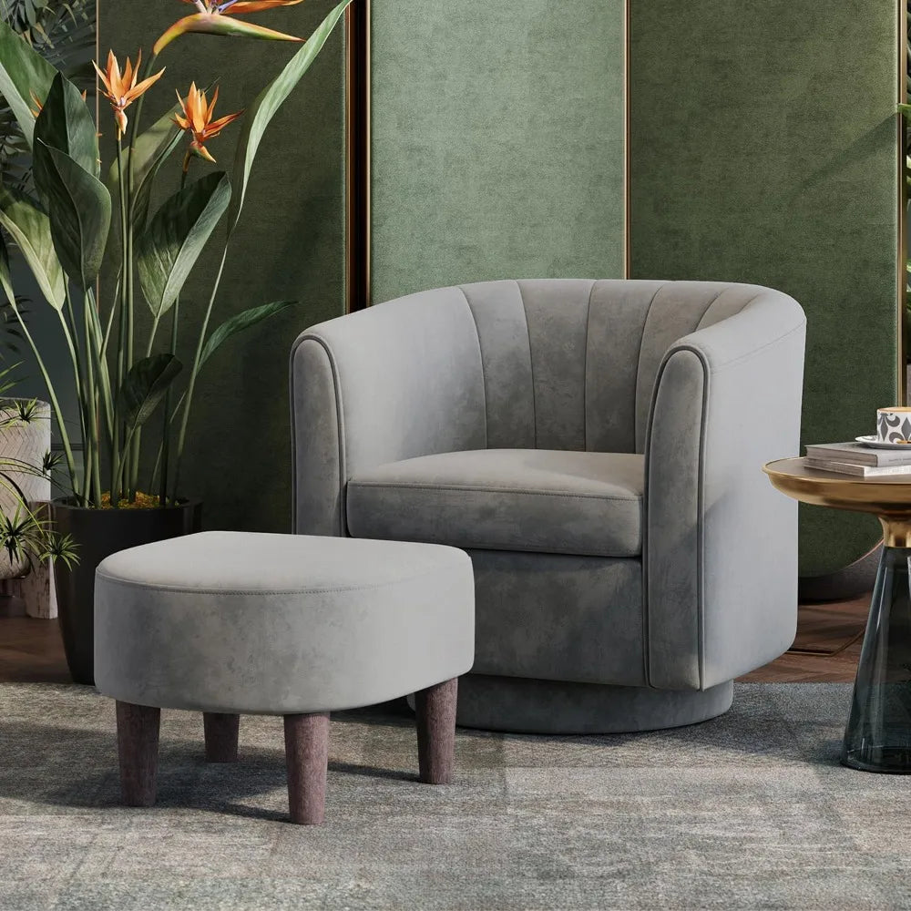 Velvet Swivel Accent Chair And Ottoman Set With Foot Rest
