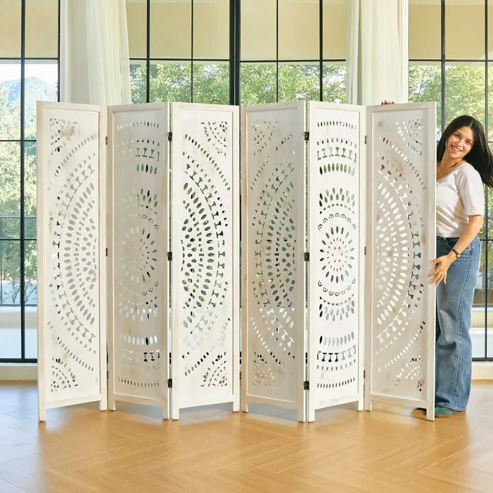 Bohemian Style Wood Room Divider Folding Screen for Home Office