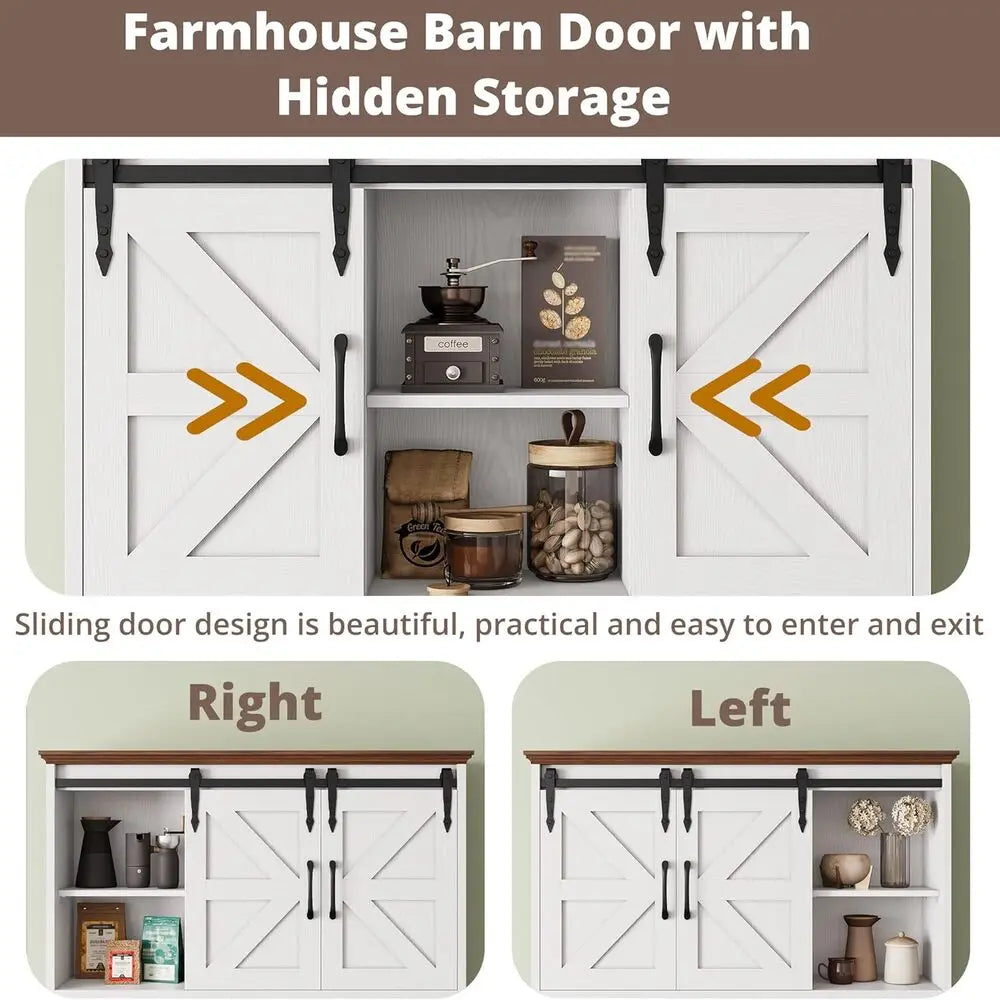 IRONCK Farmhouse Kitchen Pantry Storage Cabinet With Microwave Stand Charging Station Hidden Trash Can