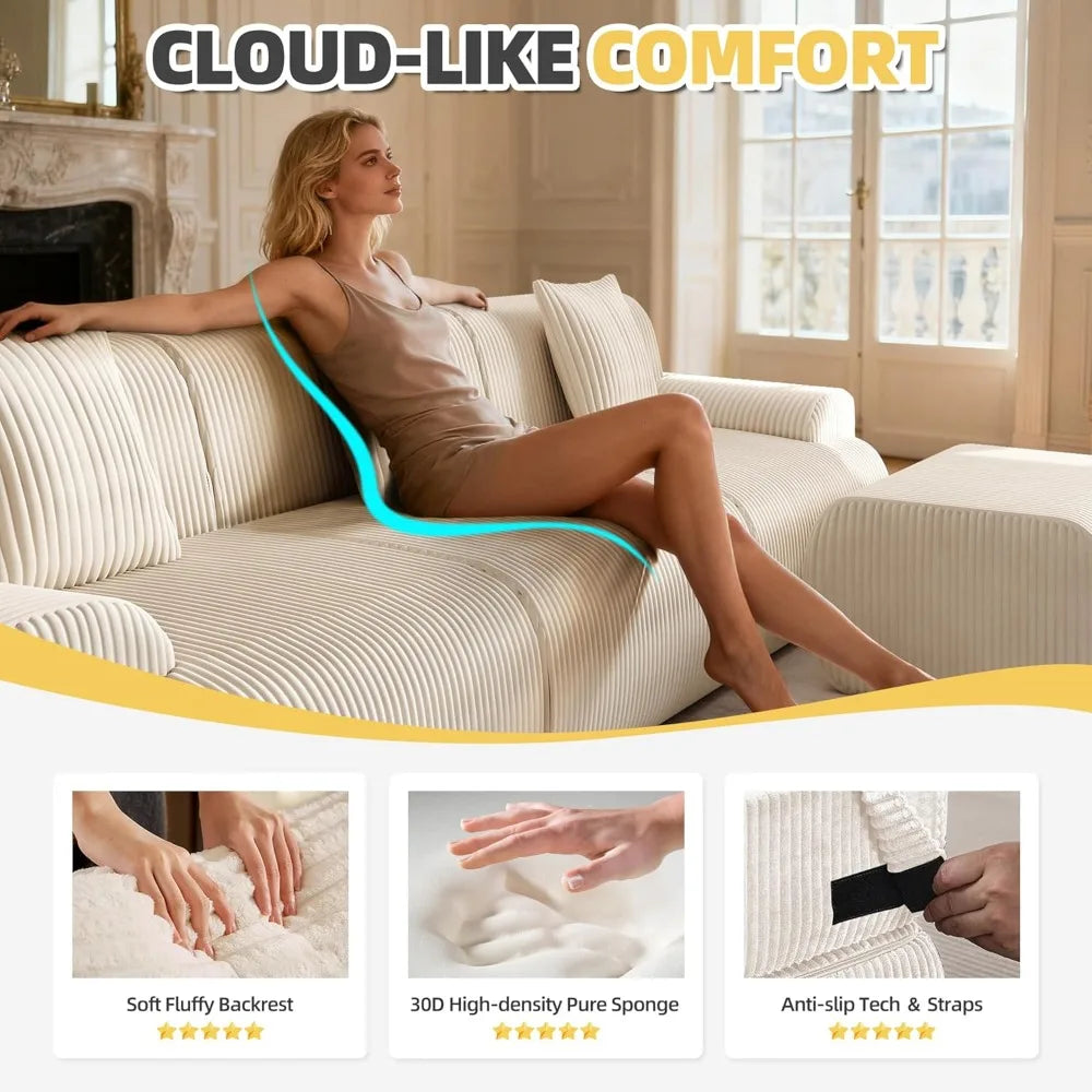 Modern L Shaped Sectional Sofa With Ottoman Corduroy Couch