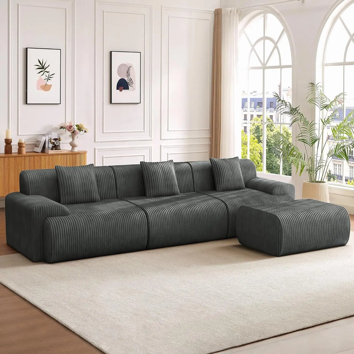 Modern L Shaped Sectional Sofa With Ottoman Corduroy Couch