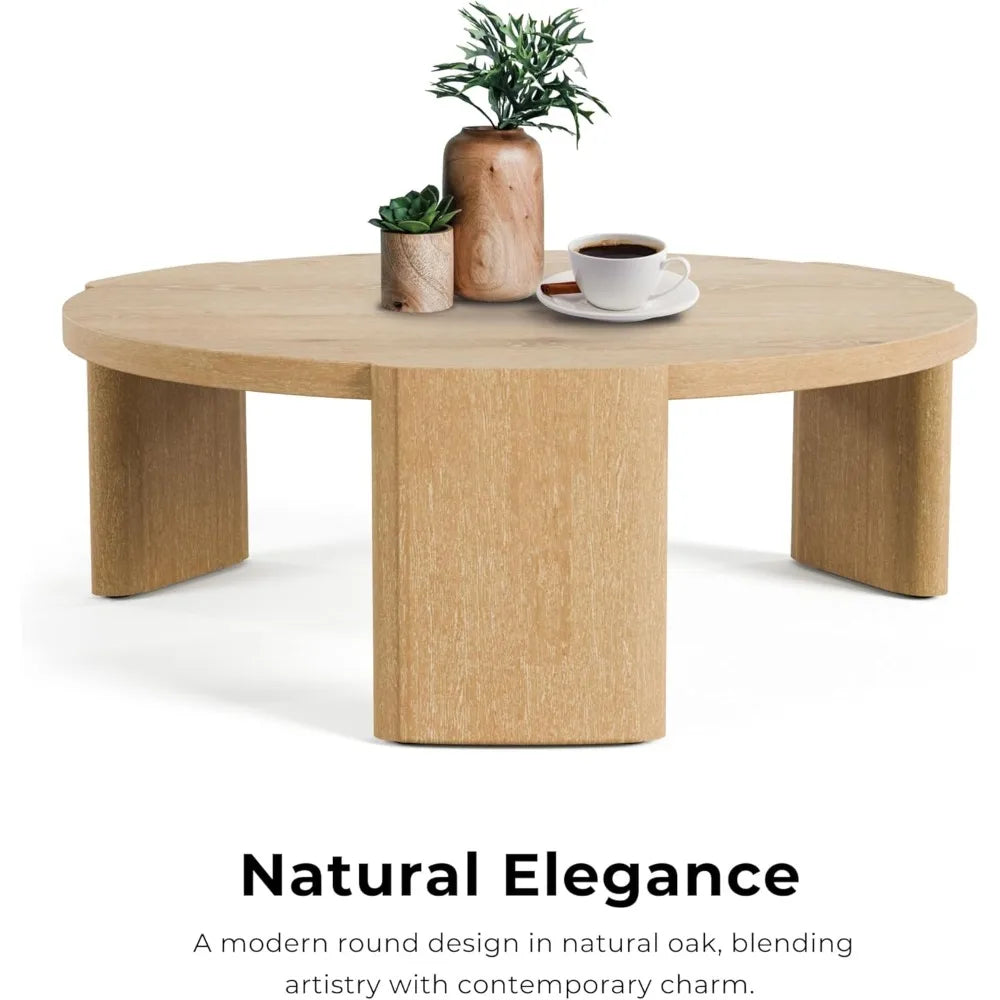 Carys Modern Solid Wood Round Coffee Table With Plinth Base