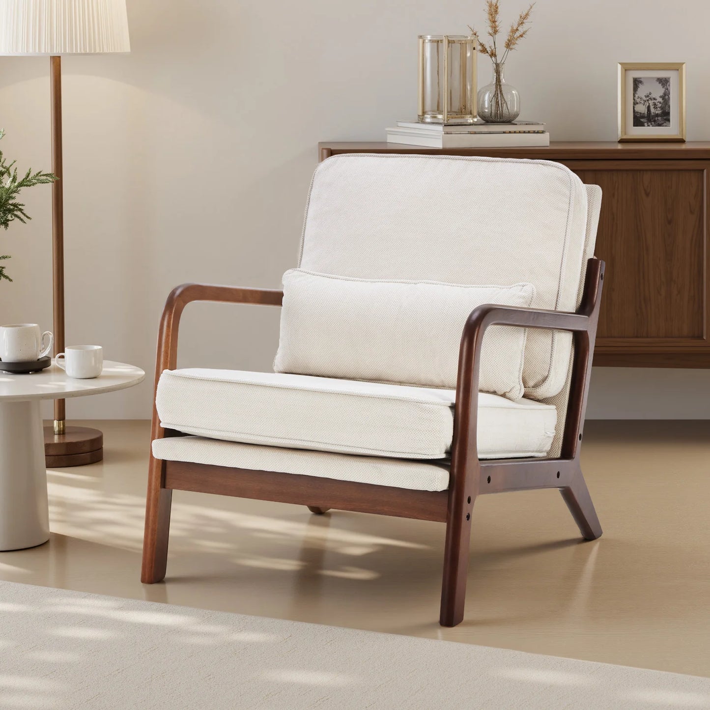 JHK Mid Century Modern Armchair With Solid Wood Frame
