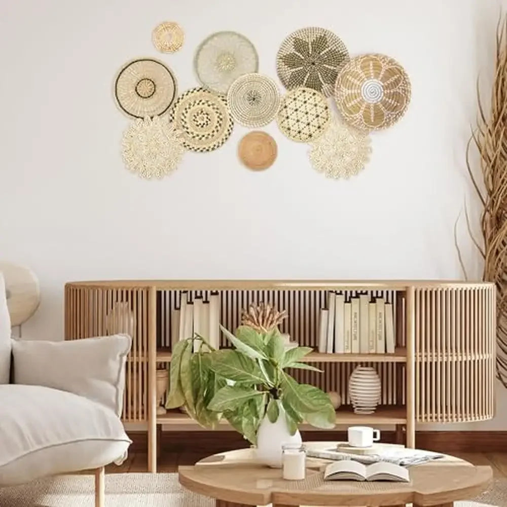 Boho Wall Decor Basket Set Rustic Woven 11 Pieces Gift