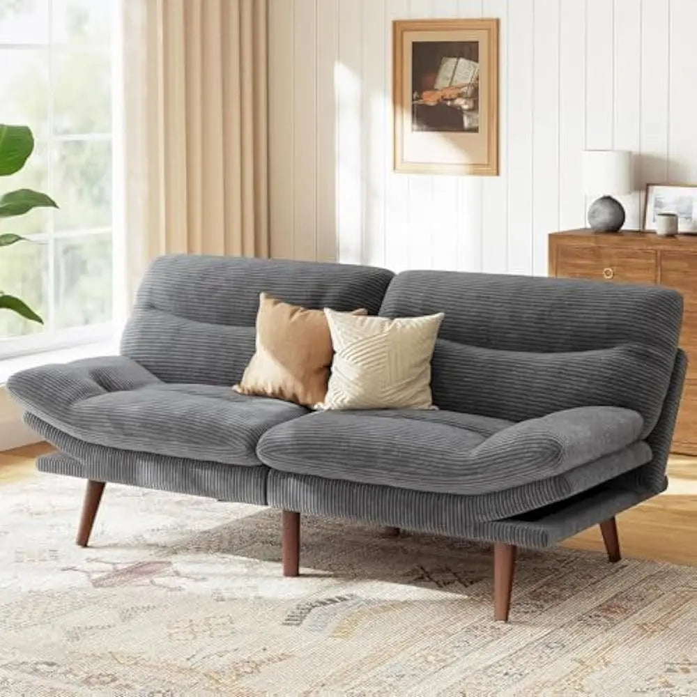 Futon Sofa Bed With Adjustable Backrest And Armrests