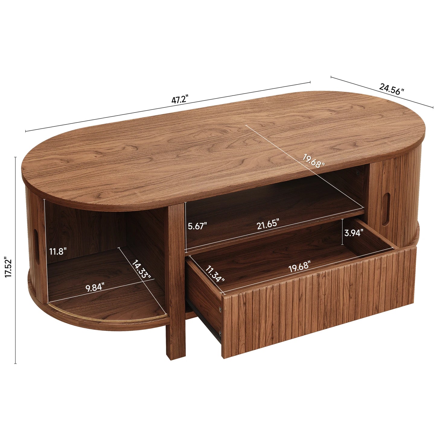 Oval Coffee Table With Storage And Sliding Doors Living Room