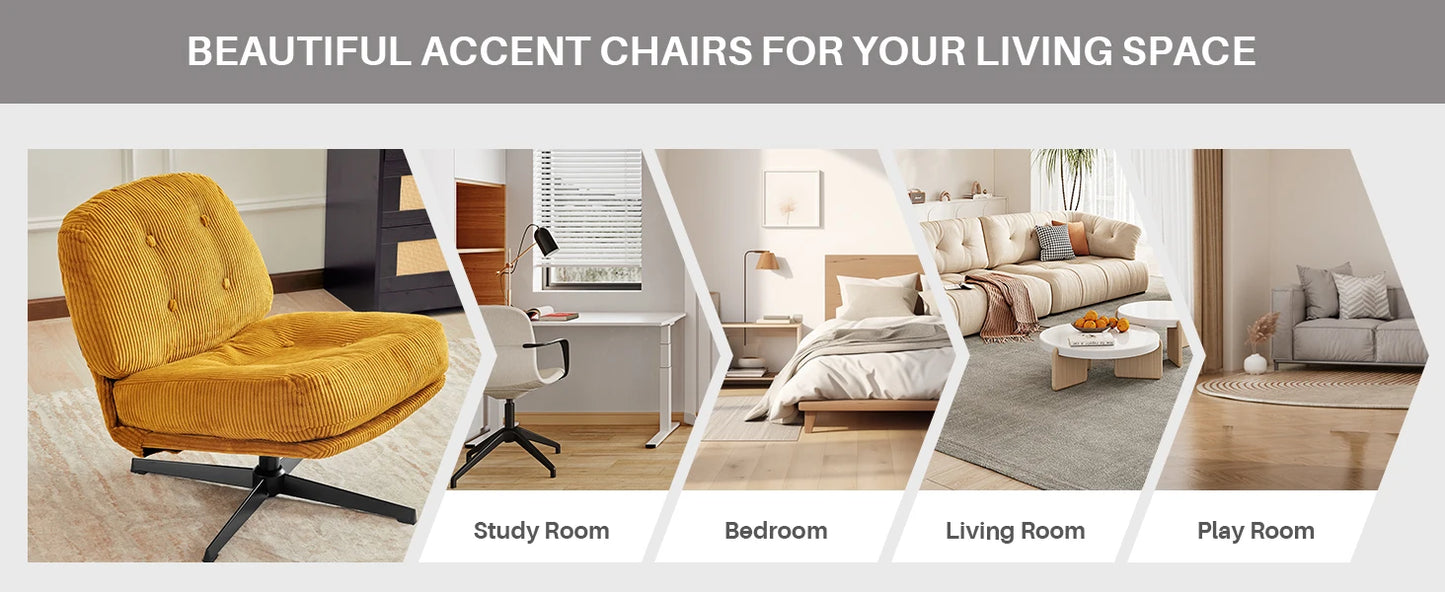 Corduroy Upholstered Swivel Lounge Chair With Footrest