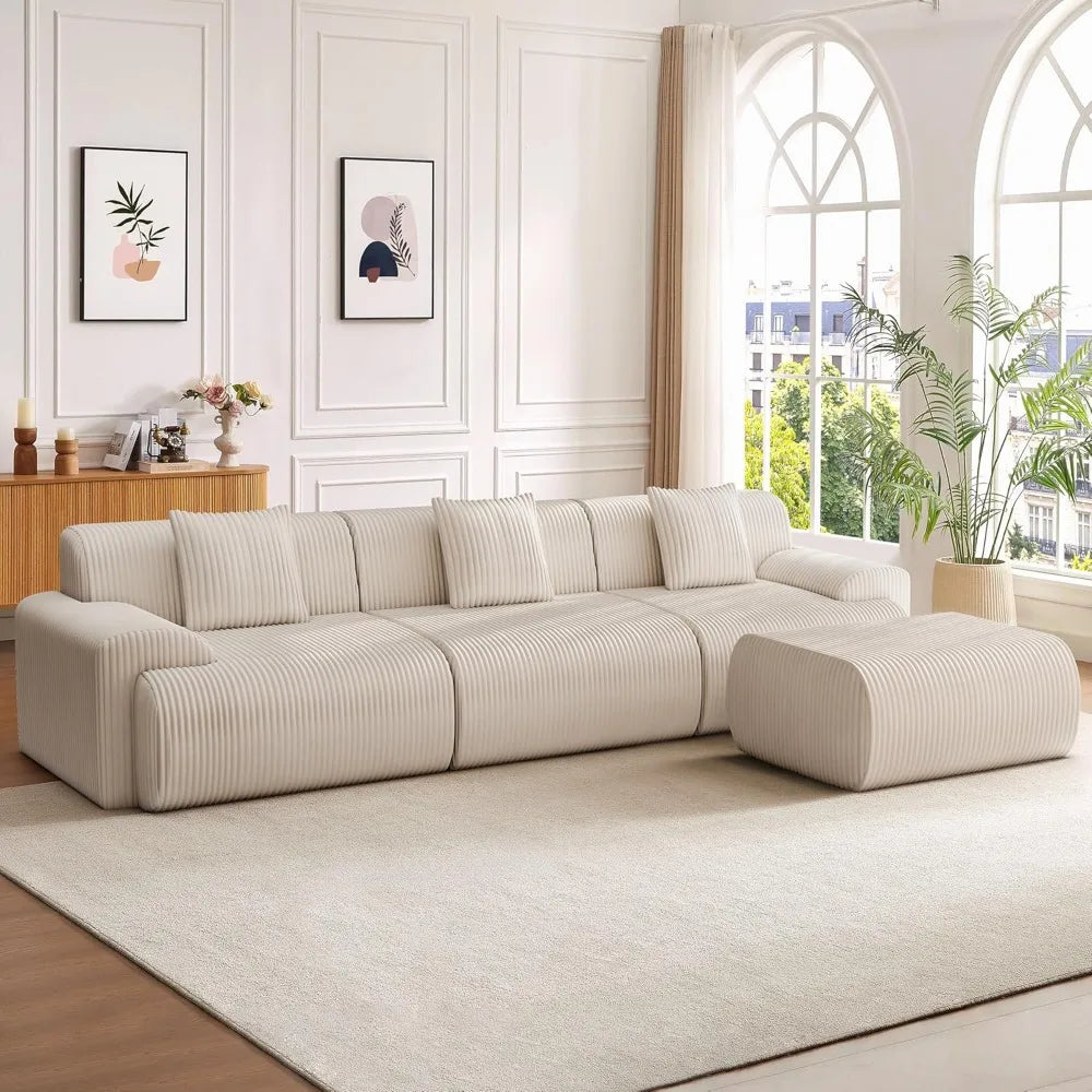 Modern L Shaped Sectional Sofa With Ottoman Corduroy Couch