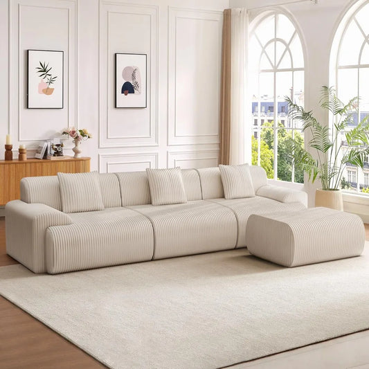 Modern L Shaped Sectional Sofa With Ottoman Corduroy Couch