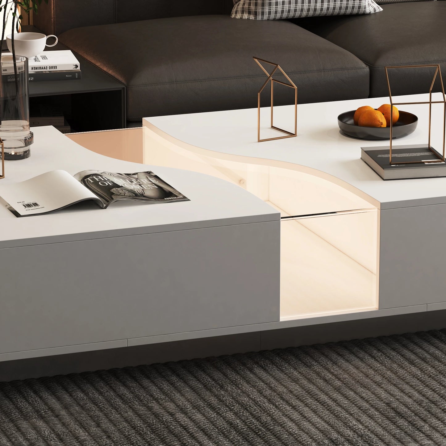 FUFU GAGA Modern Coffee Table With 2 Drawers And LED