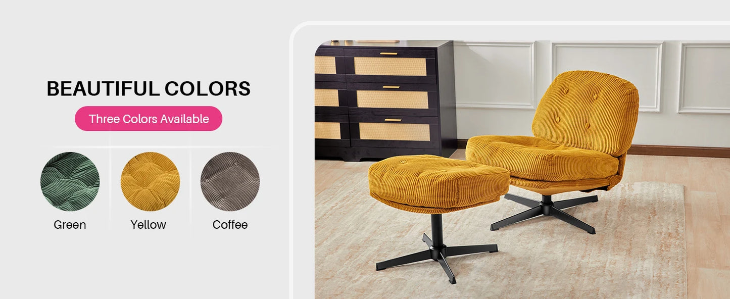 Corduroy Upholstered Swivel Lounge Chair With Footrest
