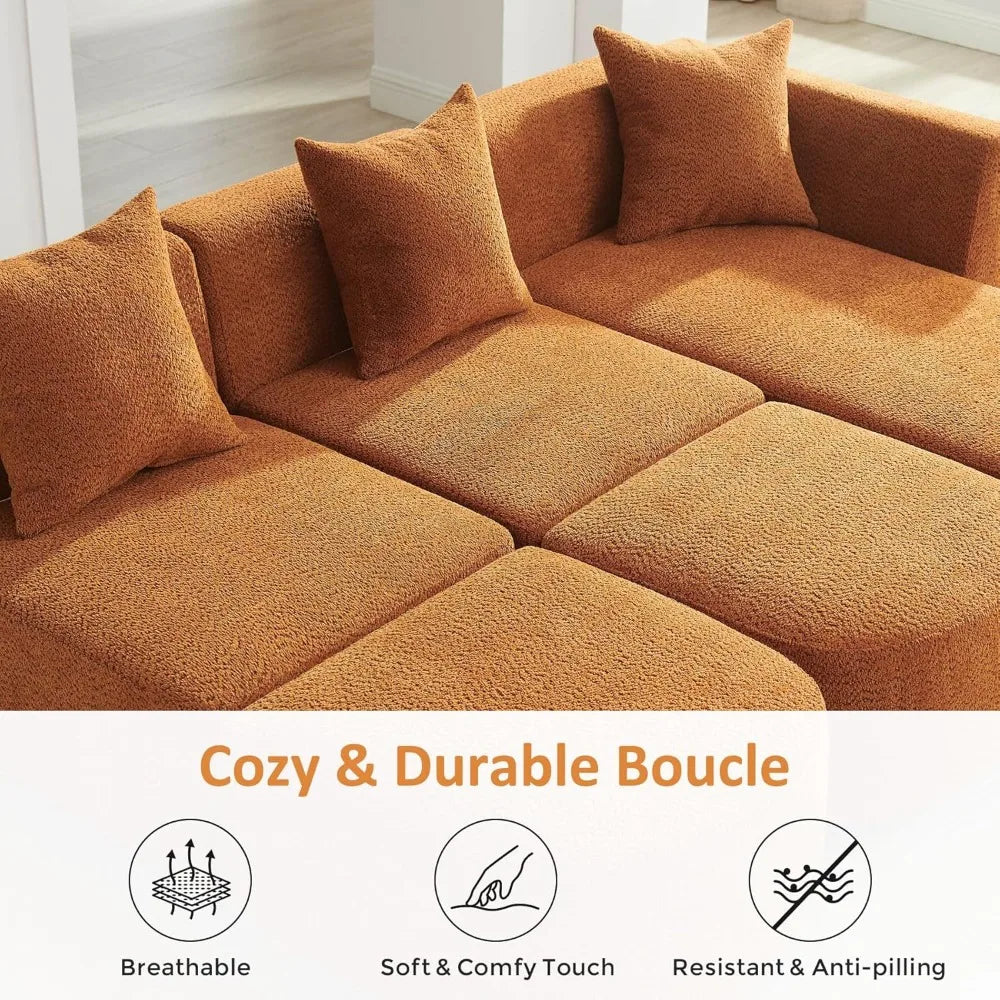 Modular Convertible Sectional Sofa With Ottoman Boucle Cloud Couch