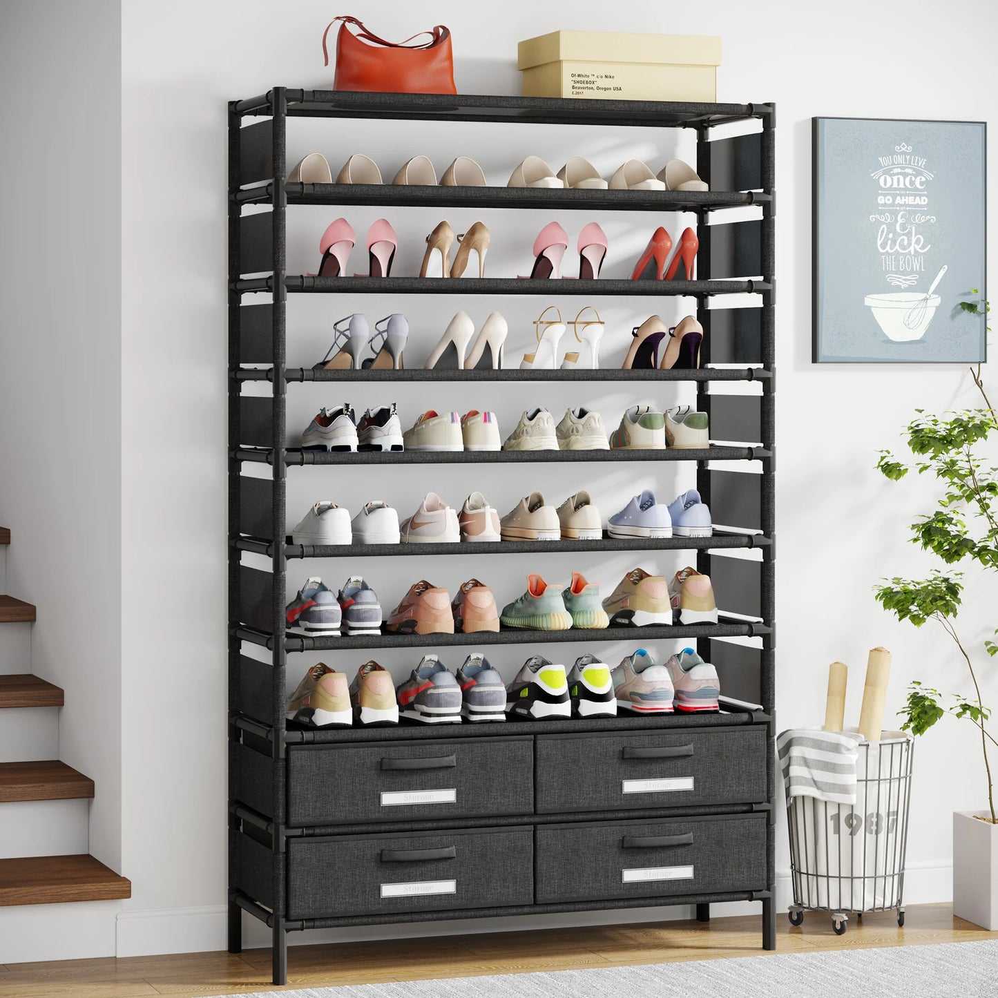 Tribesigns 10 Tier Shoe Rack Organizer With Four Bins