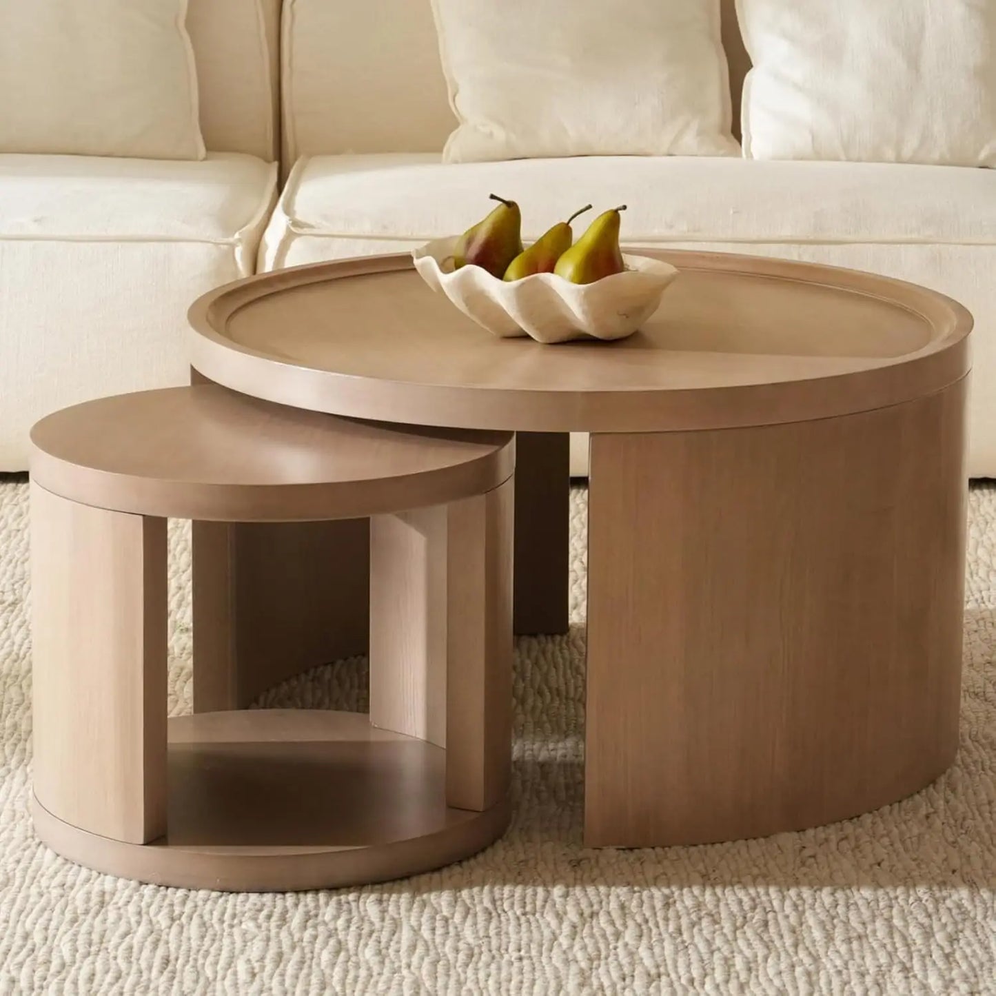Round Nesting Coffee Tables Wood Look Finish Space Saving