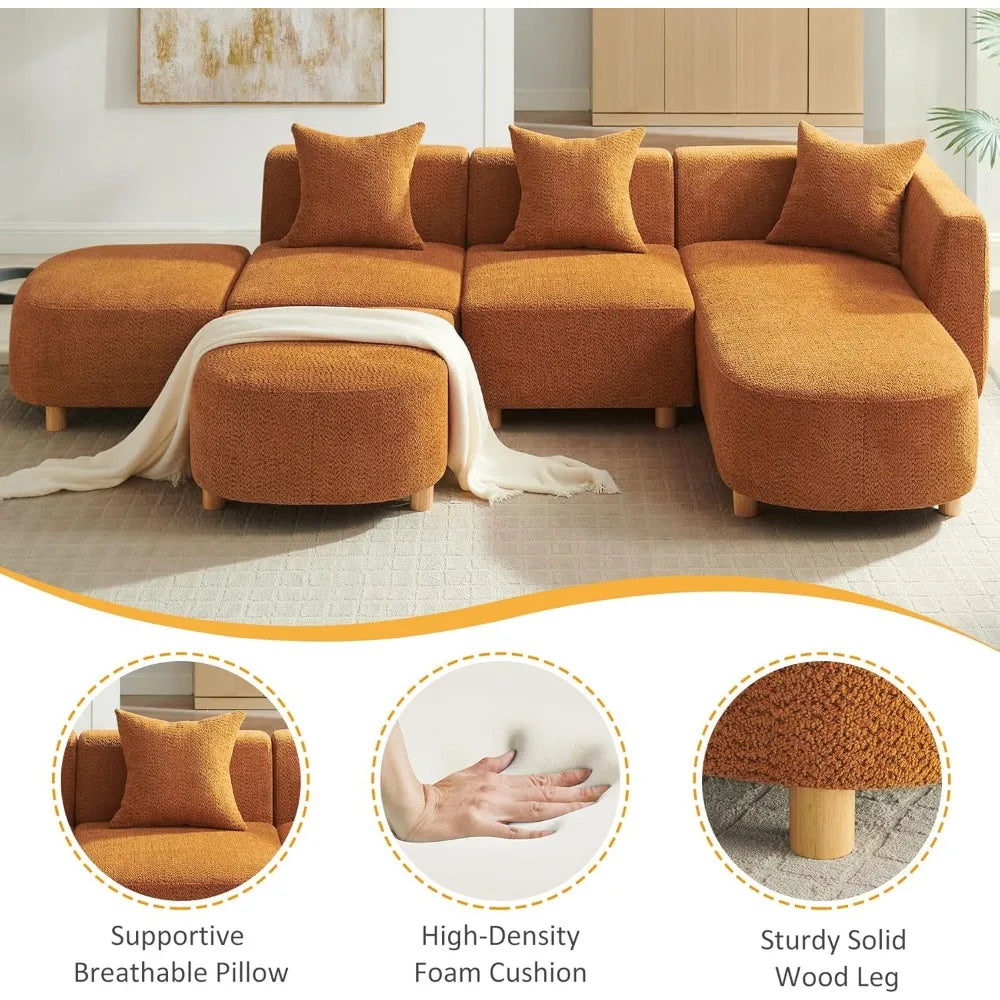 Modular Convertible Sectional Sofa With Ottoman Boucle Cloud Couch