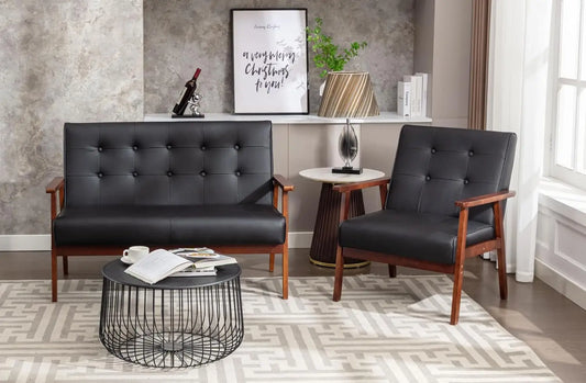 Century 1 8428 Modern Wood Arm Sofa Set With Loveseat