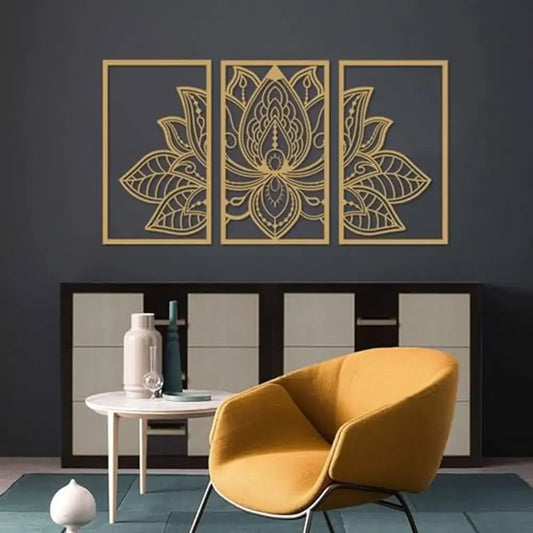 Lotus Flower Metal Wall Art Set 3 Piece Mandala Home Decor
